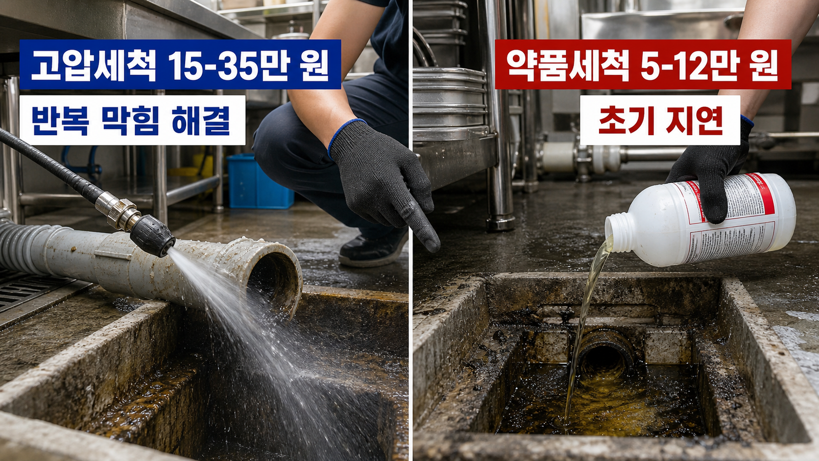 강남 서초 싱크대 막힘 고압세척 vs 약품세척 장단점 비교